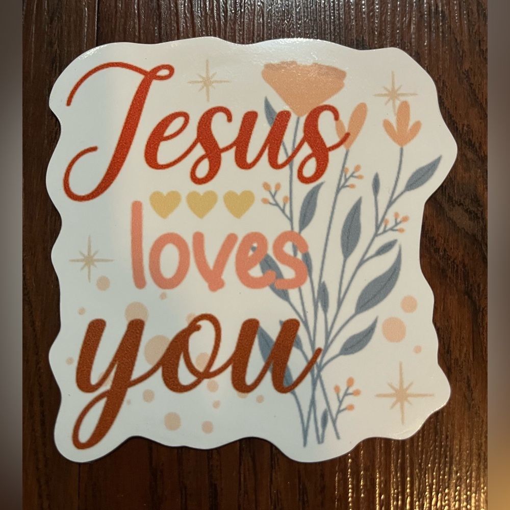 Inspirational Jesus Loves You Magnet with Floral Design